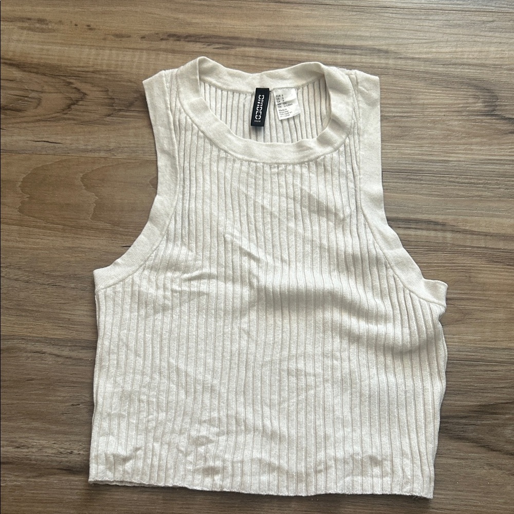 H&M Cream Ribbed Crop Top